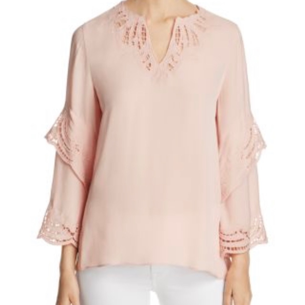 Kobi Halperin silk lace blouse in pink. Size S.